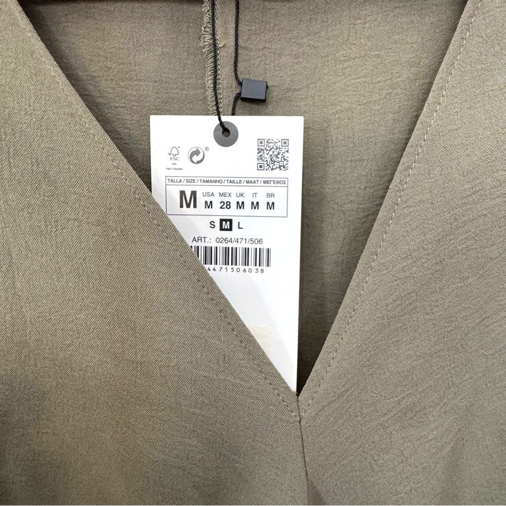 NWT Zara Minimalist Front Knot Loose Fitted Midi Dress Olive Green Sz M - Picture 9 of 12